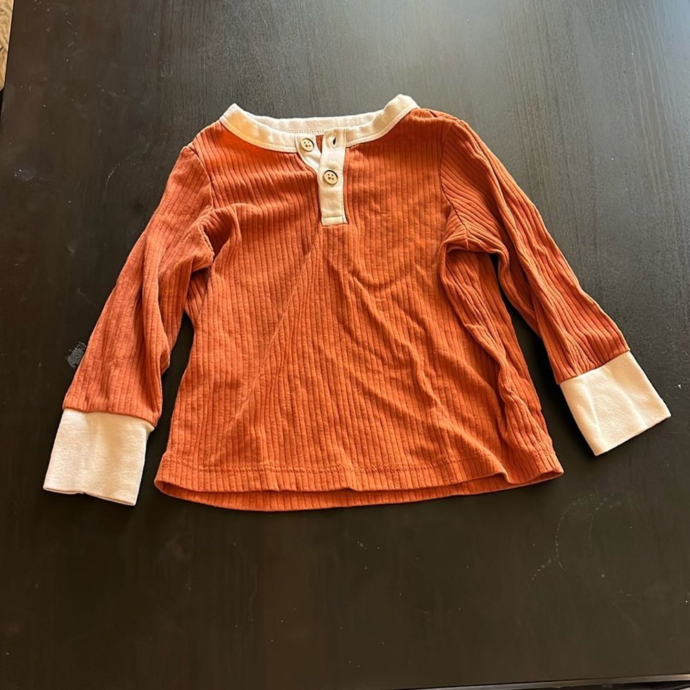 Cat & Jack Brown Cream Long Sleeve Thermal T-Shirt Top Baby Kids size 12M